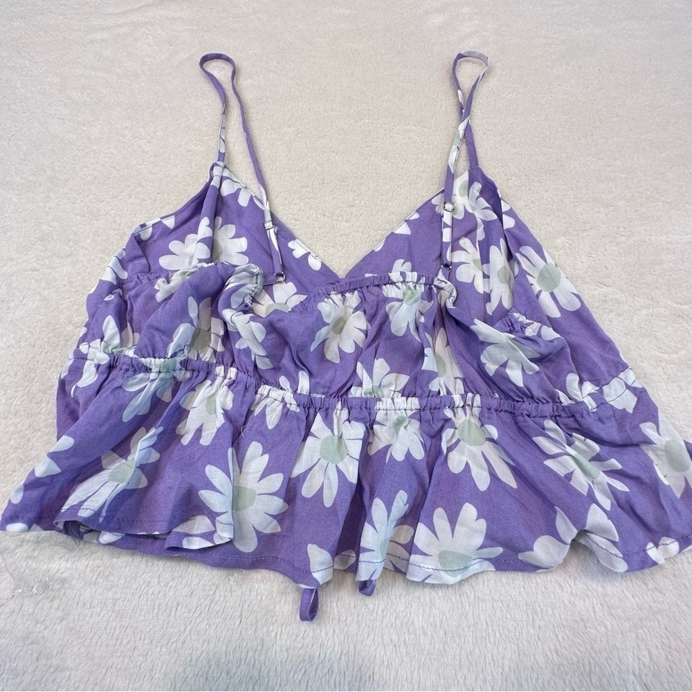 NWT Full Tilt Purple Floral Daisy Split Front Strappy Crop Tank - Picture 7 of 15